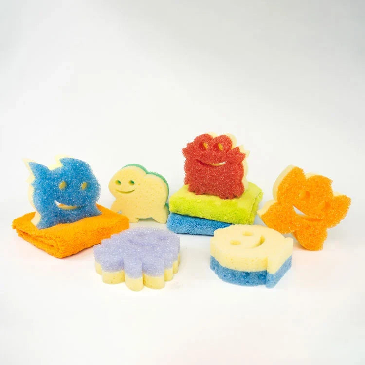 Scrub Mommy Summer Shapes Sponge Bundle and Microfiber Towels